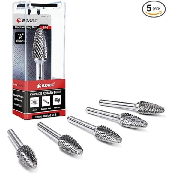 5PCS Tungsten Carbide Rotary Burr Set, SF-5 Double Cut Carbide Burr 1/4" Shank - Picture 8 of 8